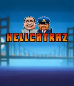 Enter the exciting world of Hellcatraz slot by Relax Gaming, featuring a quirky prisoner and a guard with the infamous Alcatraz prison and San Francisco skyline in the background. This graphic depicts the light-hearted escapade of an prison break-themed game, ideal for players looking for a unique slot experience, providing a nostalgic escape. 